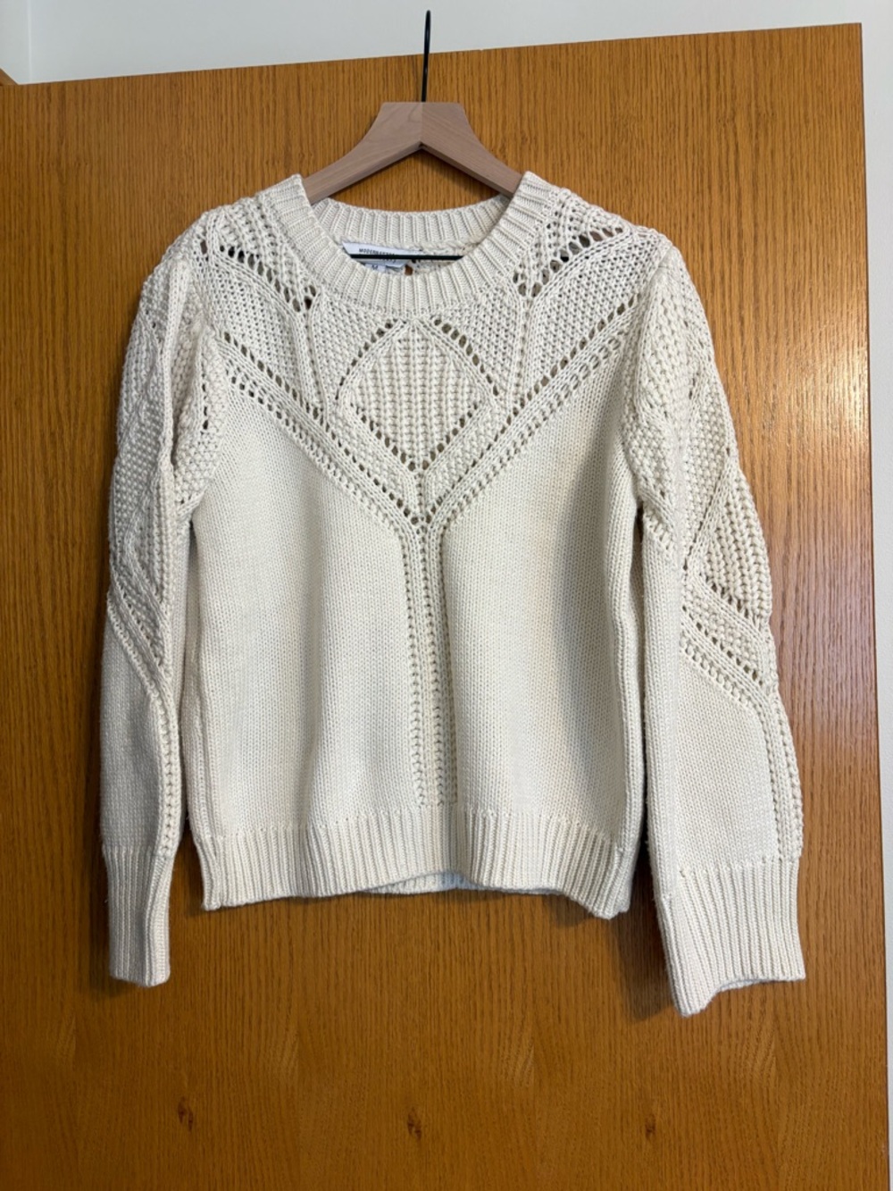 Women's Cream Open-Knit Diamond Panel Sweater